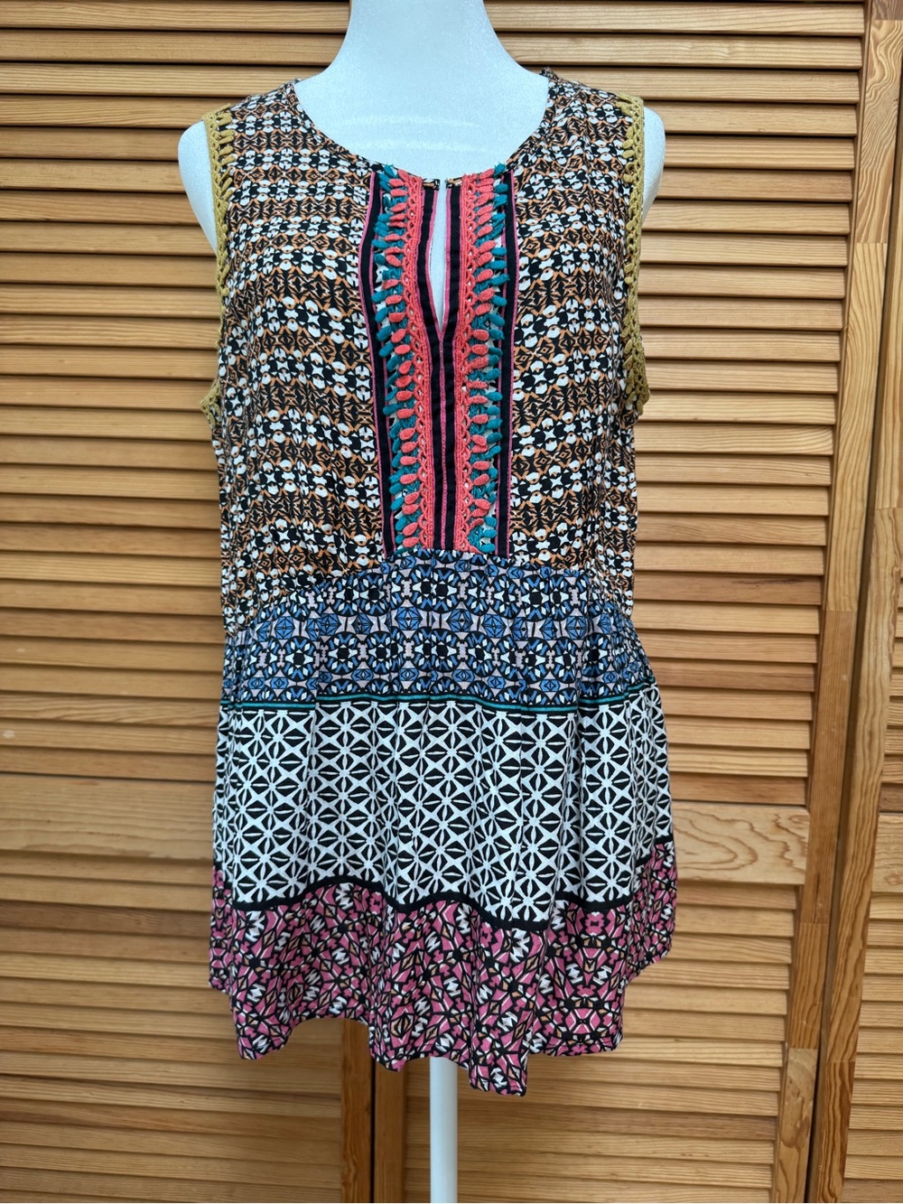 Ranna Gill for Anthropologie Mixed Pattern Boho Tank Top Size M Cottagecore